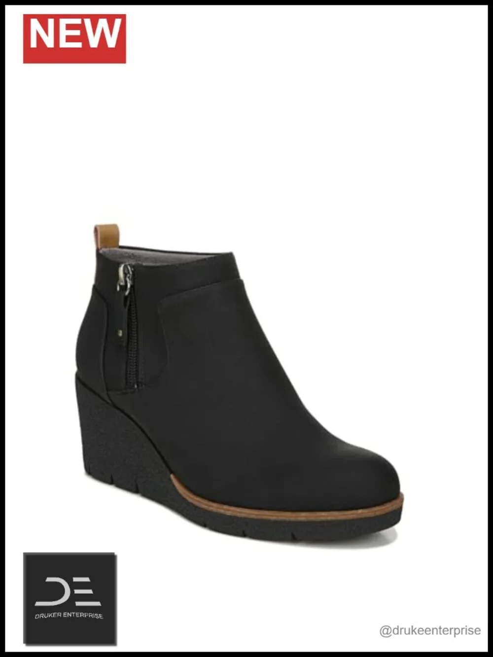 Faux Leather Ankle Booties with Wedge Heel and Zip Closure